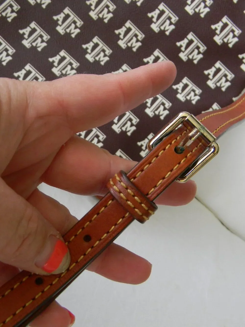 DOONEY & BOURKE TEXAS A&M AGGIES LOGO BROWN MEDIUM CROSSBODY LEATHER TRIM